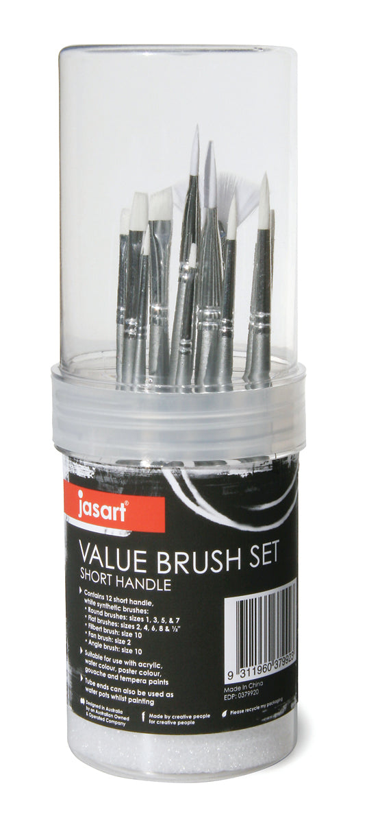 JASART White Synthetic Brush Set Short Handle 12 pc