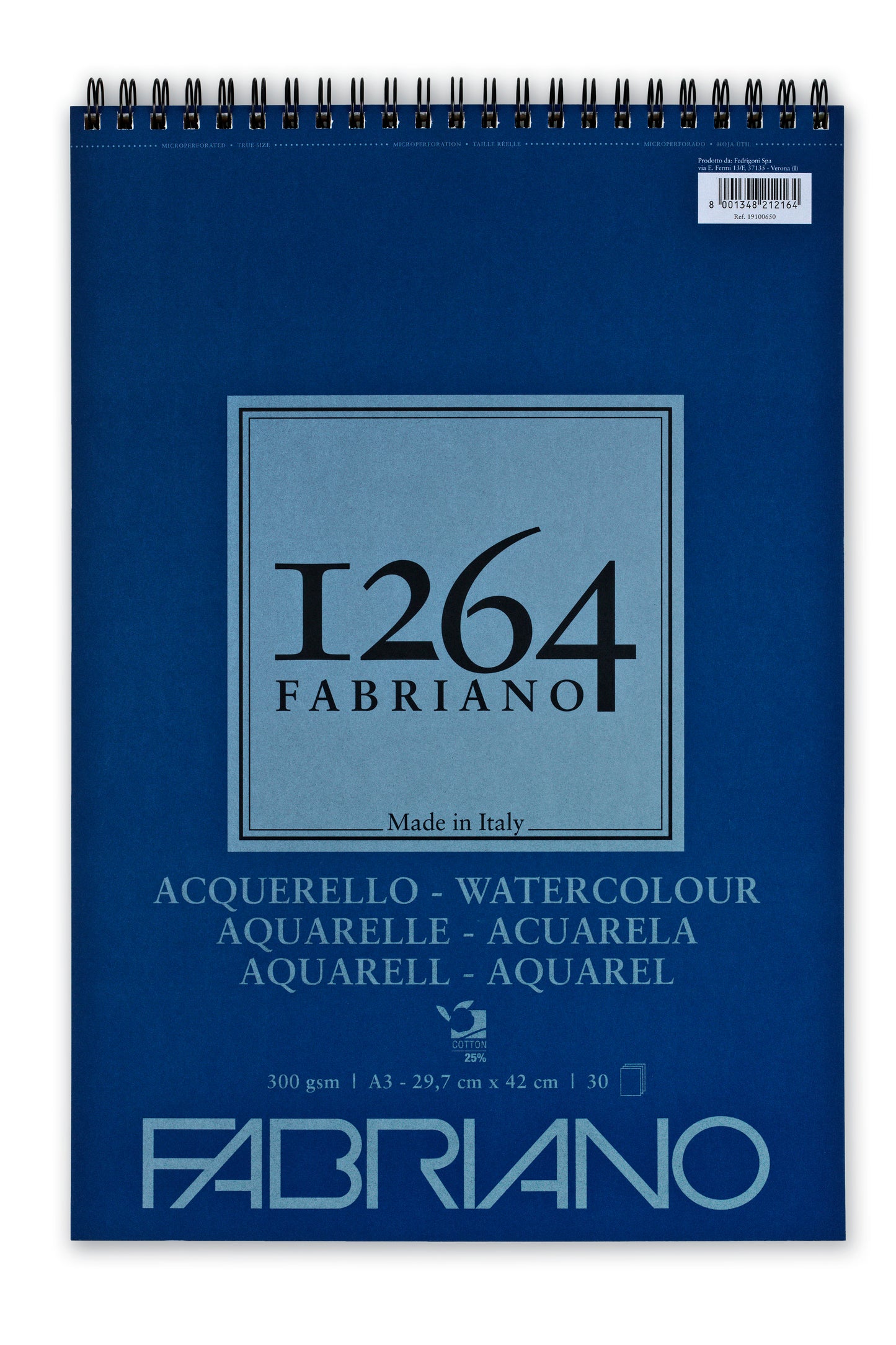 FABRIANO 1264 25% Watercolour Pad Spiral (Blue)