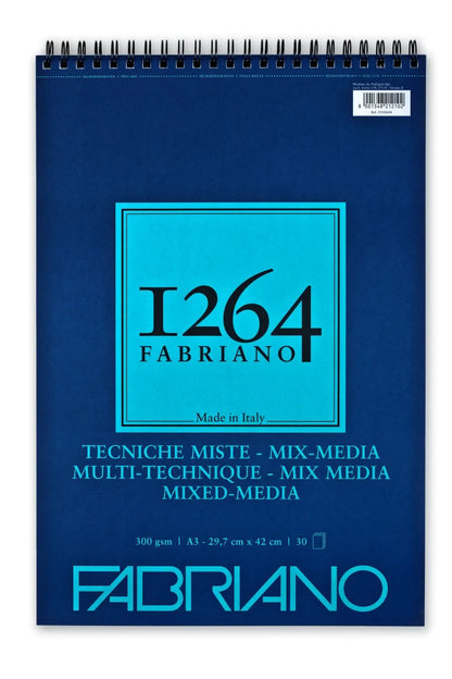 FABRIANO 1264 Mix Media Spiral Pad (Bright Blue) 300gsm