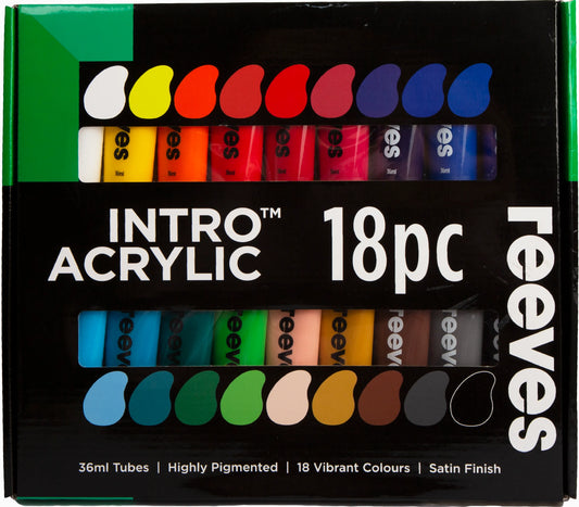 REEVES Intro Acrylic Colour Paint Set 18 x 36ml Tubes