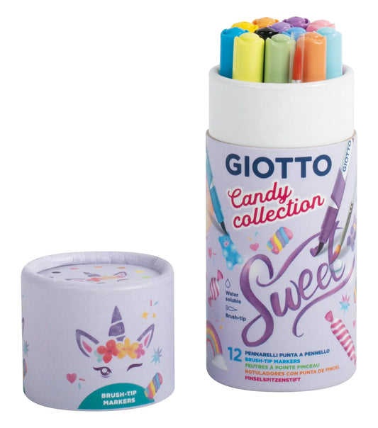 Giotto Candy Collection Sweet markers in a cylindrical container on a white background