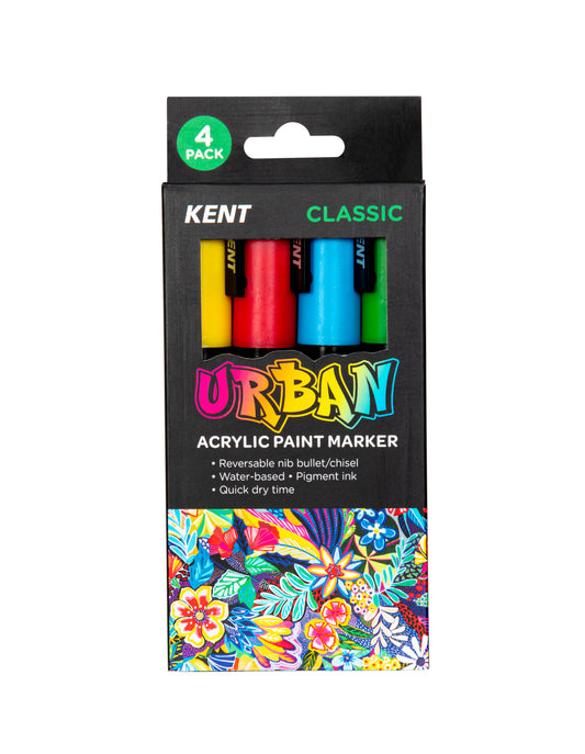 KENT Urban Acrylic Paint Markers Medium Tip 6mm 4 Pack/8 Pack