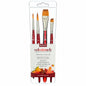 A set of four Princeton Velvetouch watercolor, acrylic, and oil paint brushes in a clear plastic blister pack with a white and red paper label.