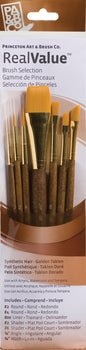 Set of Princeton Art & Brush Co. Real Value paint brushes with packaging.