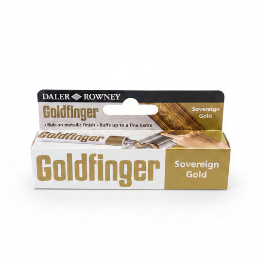 Daler Rowney Goldfinger Sovereign Gold packaging with gold paint applicator.
