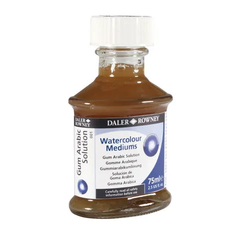 Bottle of Daler Rowney Watercolour Mediums gum arabic solution on a white background