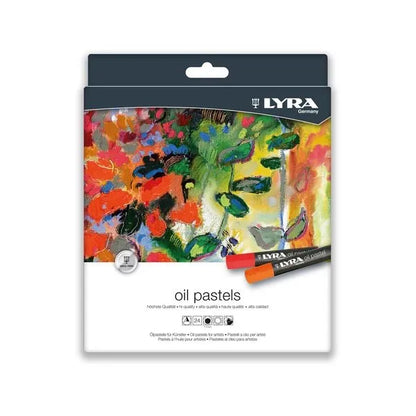 Packaging of Lyra oil pastels with a colorful painting on the front