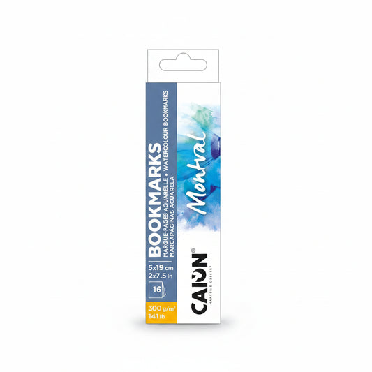 Canson Montval bookmarks cardstock pack, 16 count, 300 g/m2, 5x19 cm x 2x7.5 in, featuring a blue and white watercolor design on the packaging.