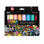 Kent Urban Acrylic Paint Marker 8-pack in a black box with a colorful graffiti-style illustration on the lower half, showing the pastel marker colors through a clear window.