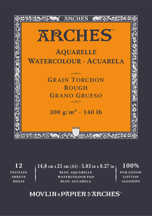 Arches watercolor paper pad with orange cover and black border