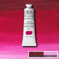 A tube of Winsor & Newton Artists' Oil Colour in front of Quinacridone Oil Paint painted background, with the brand logo and product information displayed on the tube.