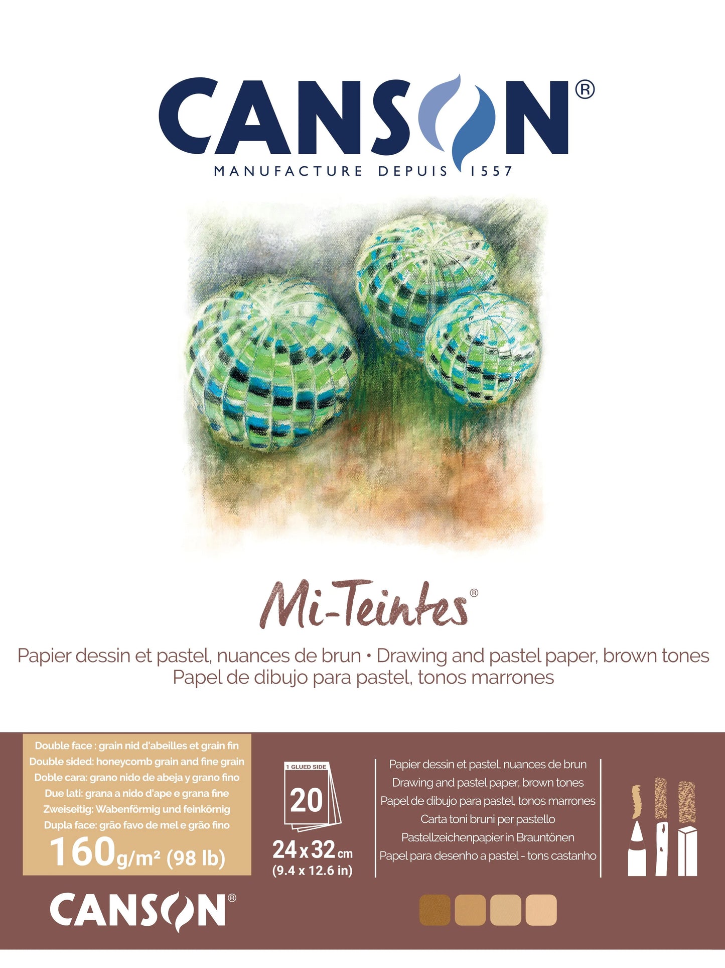 Canson Mi-Teintes drawing and pastel paper pack with artwork on a white background