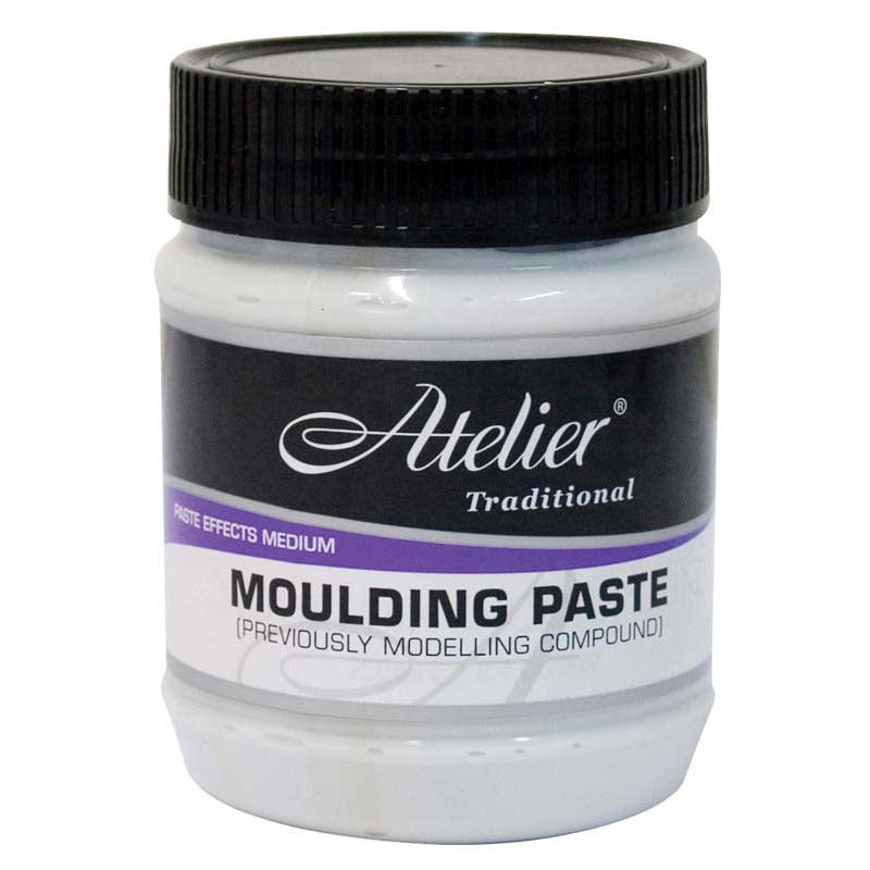 Jar of Atelier Moulding Paste with black lid on a white background