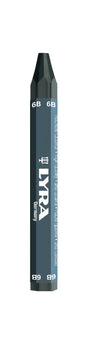 A single dark gray crayon with white text reading 'LYRA' and '6B' on a plain white background.