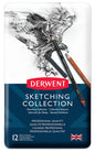 Derwent sketching pencils set in a tin with a white background