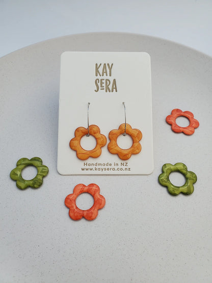 Hand-painted paper earrings vibrant design Palmerston North Kay Sera