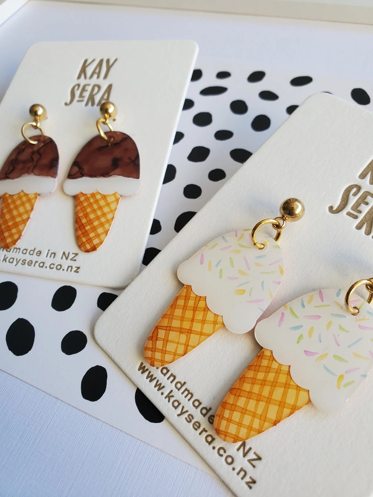 Hand-painted paper earrings vibrant design Palmerston North Kay Sera