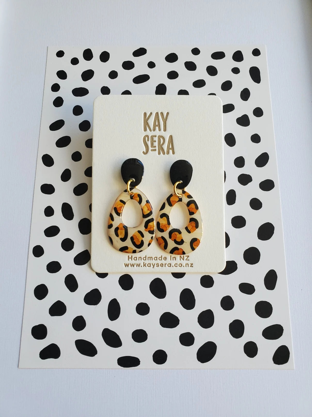 Hand-painted paper earrings vibrant design Palmerston North Kay Sera