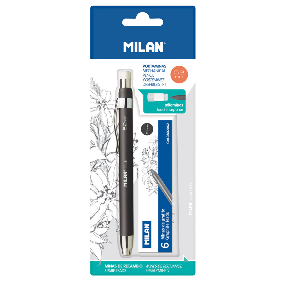 Milan Mechanical Pencil with packaging on a white background