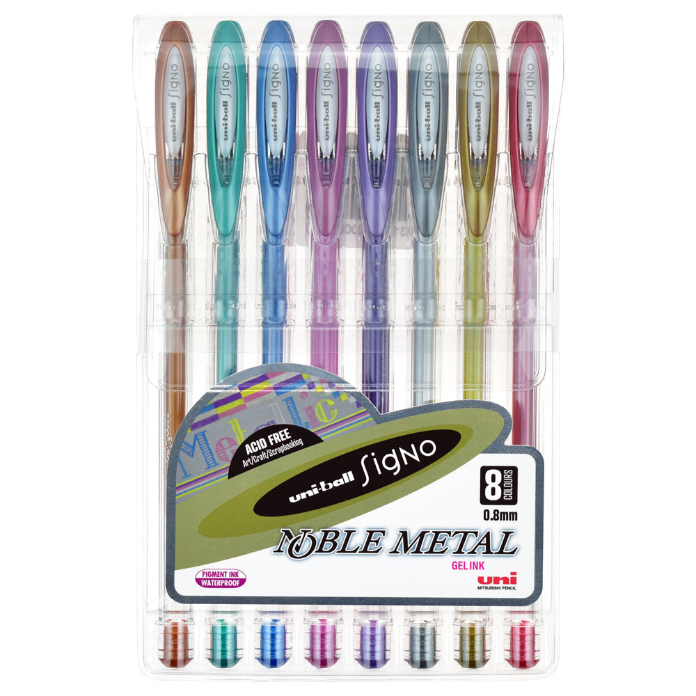 UNI-BALL Signo Noble 0.8mm Metallic Capped 8 Piece Set
