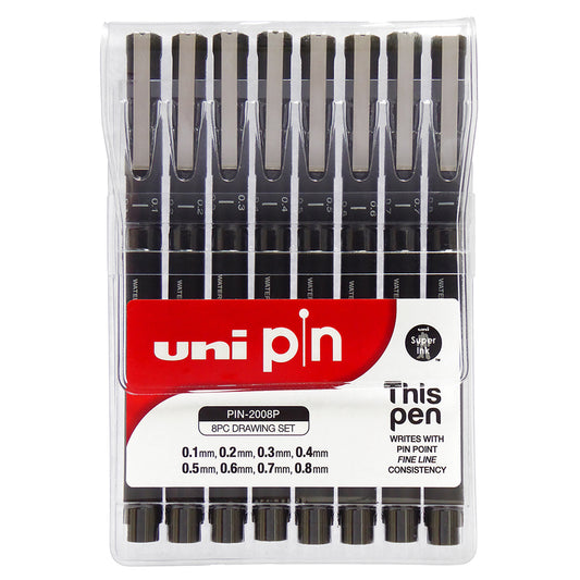UNI Pin Fineline Permanent Drawing Fine Liner Set 8 Piece