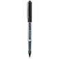 A Uni-ball Micro pen with a black grip, silver metal barrel, and clear end cap, shown horizontally against a plain white background.
