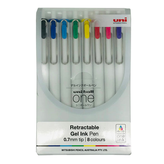 UNI-Ball One  Retractable Gel Ink Pens 0.7mm Tip 8 Colour Set