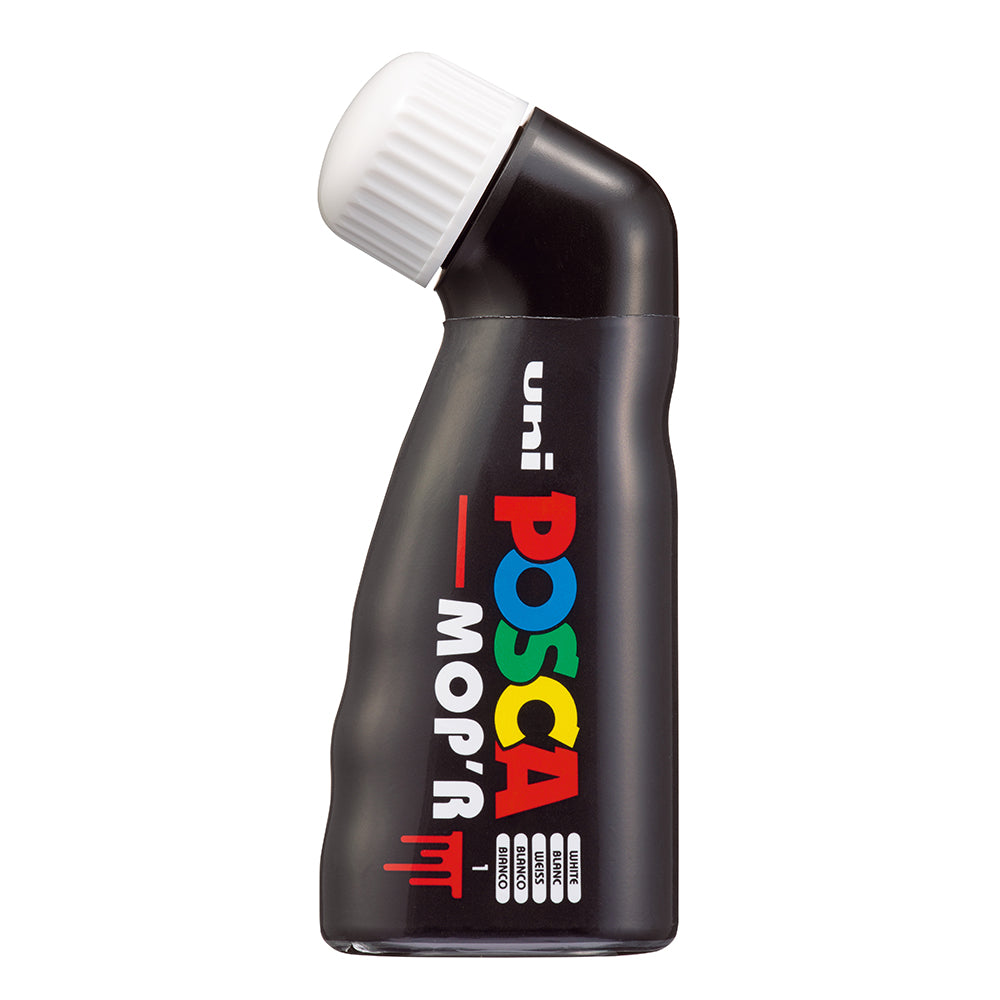Black Posca Mop'r paint bottle with colorful branding on a white background