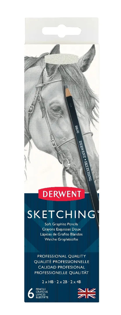 DERWENT Sketching Soft Graphite Pencils Set 6 + Sharpener in Tin