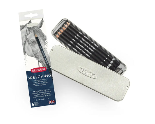 DERWENT Sketching Soft Graphite Pencils Set 6 + Sharpener in Tin