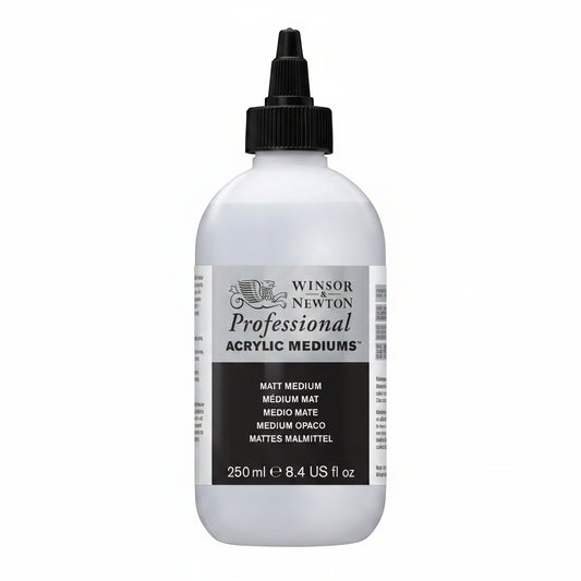 Winsor & Newton Professional Acrylic Mediums Matt Medium bottle, 250 ml, with a black cap and a white and black label.