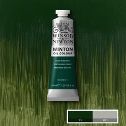 Tube of Winsor & Newton Winton oil paint on a green background