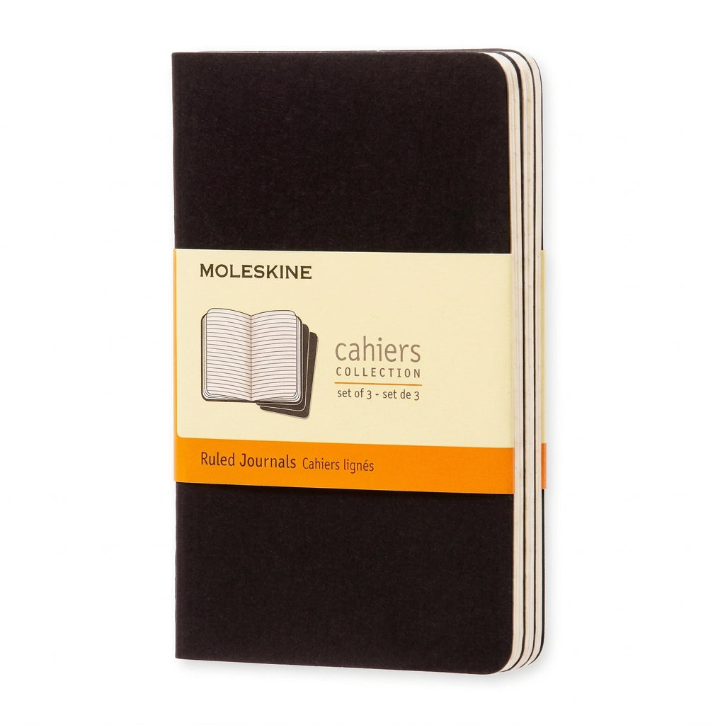 Moleskine Cahiers Collection set of 3 pocket ruled journals on a white backround