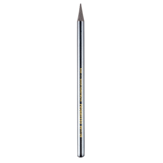 A single metallic silver pencil graphite stick with gold text reading KOH-I NOOR HARDTMUTH PROGRESSO on a white background