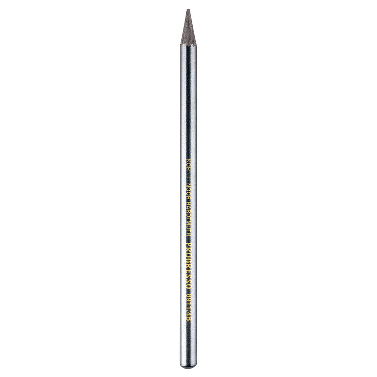A single metallic silver pencil graphite stick with gold text reading KOH-I NOOR HARDTMUTH PROGRESSO on a white background