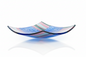 Colorful glass bowl with blue and pink stripes on a white background by glass artist David Traub