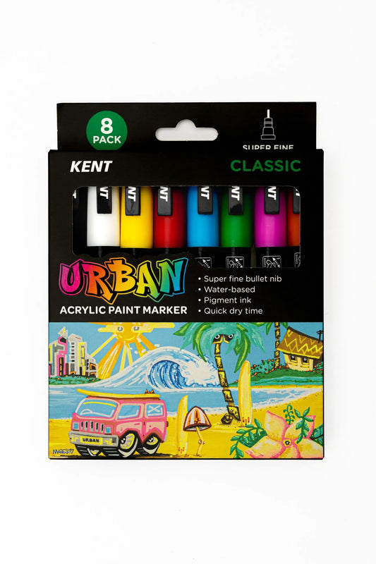 KENT Urban Acrylic Paint Marker Sets Super Fine (8 Pack)