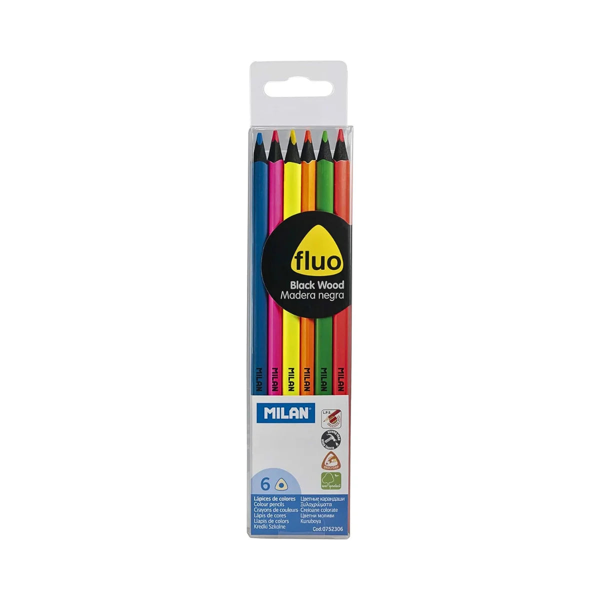 MILAN Fluro Black Wood Colour Pencils Set 6