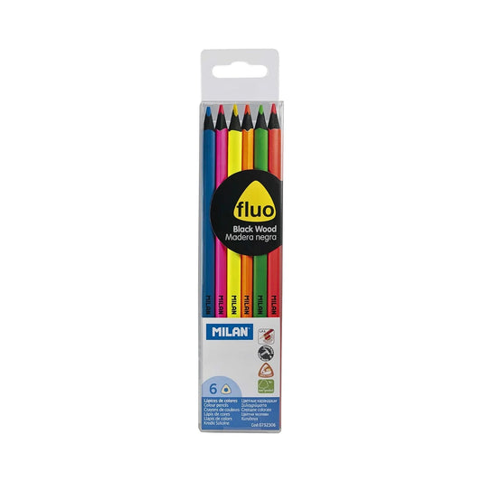 MILAN Fluro Black Wood Colour Pencils Set 6