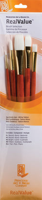 Set of paintbrushes in a holder with a RealValue label on a white background
