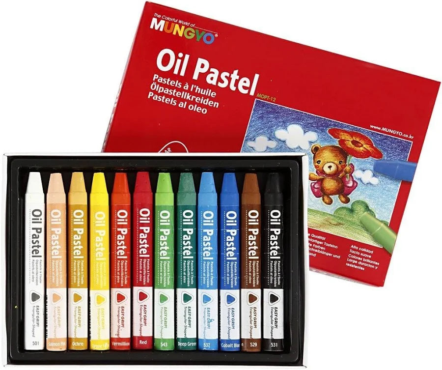 MUNGYO Oil Pastels Triangular Shape 12 Assorted Colours